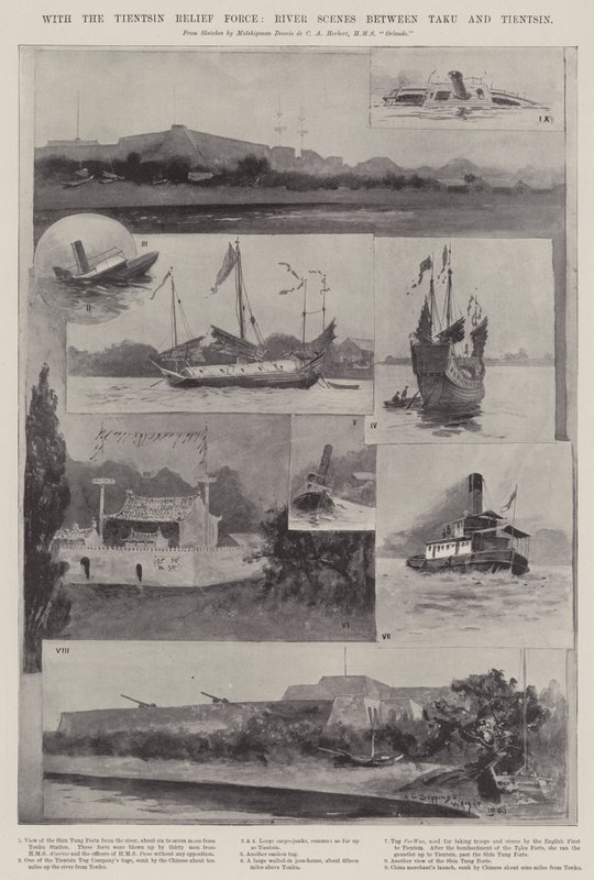 Med Tientsin Relief Force, flodscener mellem Taku og Tientsin af Henry Charles Seppings Wright