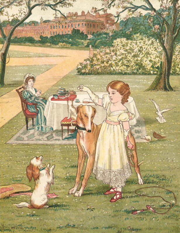 Prinsessen og hendes kæledyr (farve litho) af Henry Hetherington Emmerson