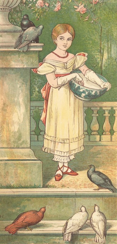 Prinsessen og hendes duer (farve litho) af Henry Hetherington Emmerson