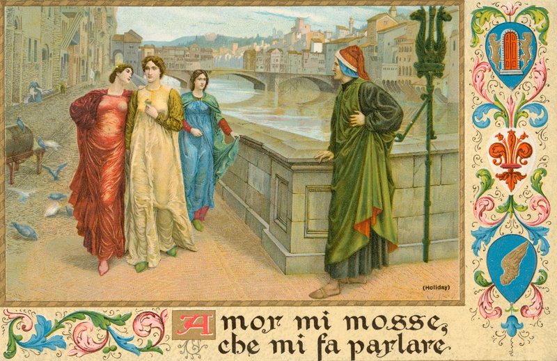 Den italienske digter Dante Alighieri og Beatrice Portinari (chromolitho) af Henry Holiday