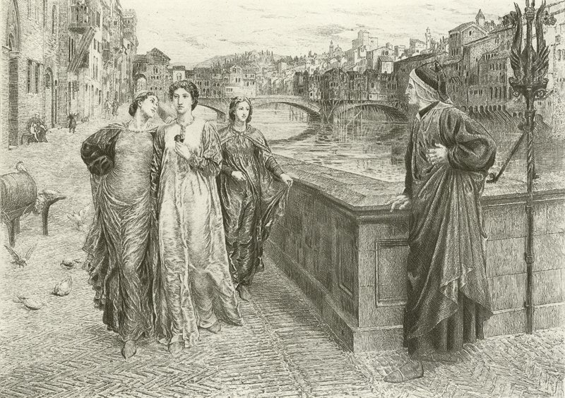 Det første møde mellem Dante og Beatrice (dybtryk) af Henry Holiday