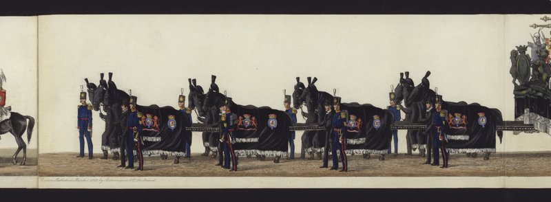 Del af panoramaudsigt over hele begravelsesoptoget af Arthur, hertug af Wellington (farvet akvatint) af Henry Jr and Sala Alken