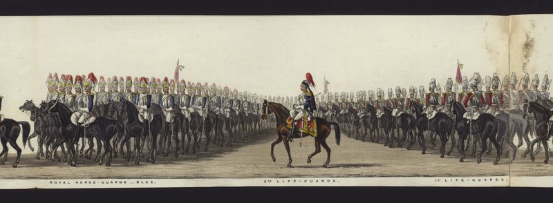 En del af panoramaudsigten over hele begravelsesoptoget af Arthur, hertug af Wellington (farvet akvatint) af Henry Jr and Sala Alken