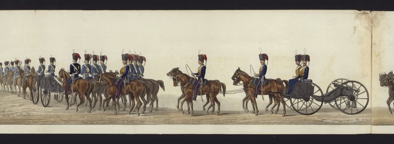 Del af panoramaudsigt over hele begravelsesoptoget af Arthur, hertug af Wellington (farvet akvatint) af Henry Jr and Sala Alken