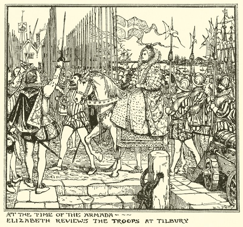 På Armadaens tid. Elizabeth anmelder tropperne i Tilbury af Henry Justice Ford