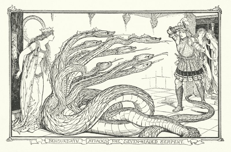 Bensurdatu angriber den syvhovedede slange (gravering) af Henry Justice Ford