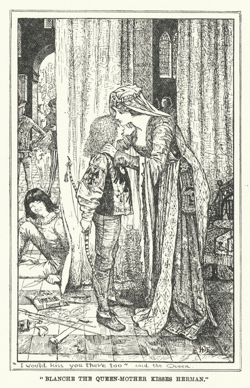 "Blanche Dronningen-Moder kysser Herman" (litho) af Henry Justice Ford