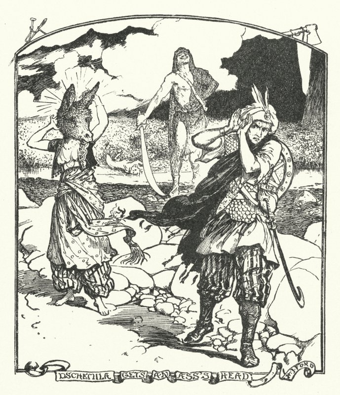 Dschemila får et røvhoved (gravering) af Henry Justice Ford