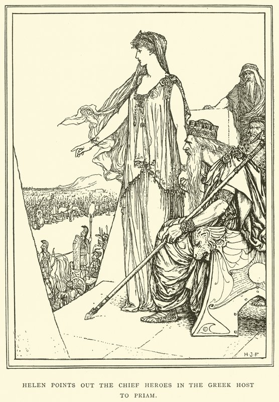 Helen påpeger hovedheltene i den græske vært for Priam af Henry Justice Ford