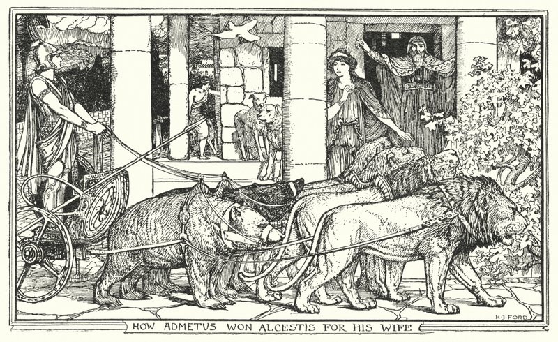 Hvordan Admetus vandt Alcestis for sin kone (litho) af Henry Justice Ford