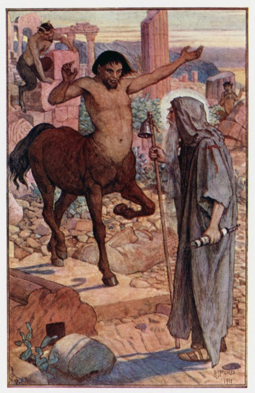 "Hvordan Sankt Antonius mødte en kentaur og en satyr" af Henry Justice Ford