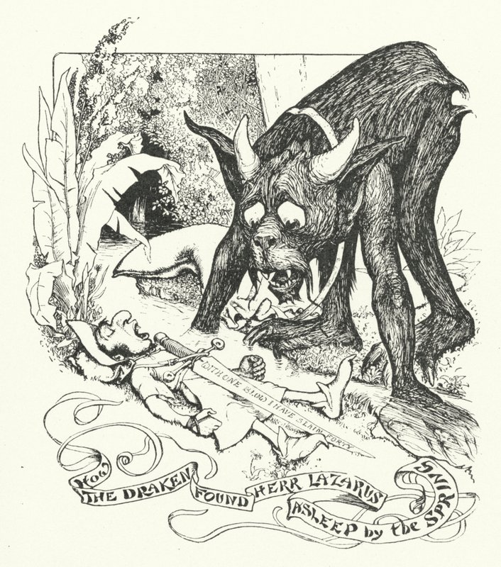 Hvordan Draken fandt Herr Lazarus sovende ved kilden (gravering) af Henry Justice Ford