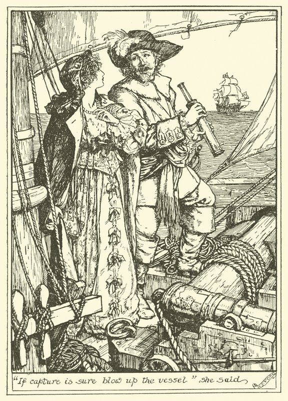 "Hvis det er sikkert at fange skibet, skal det sprænges i luften", sagde hun (gravering) af Henry Justice Ford