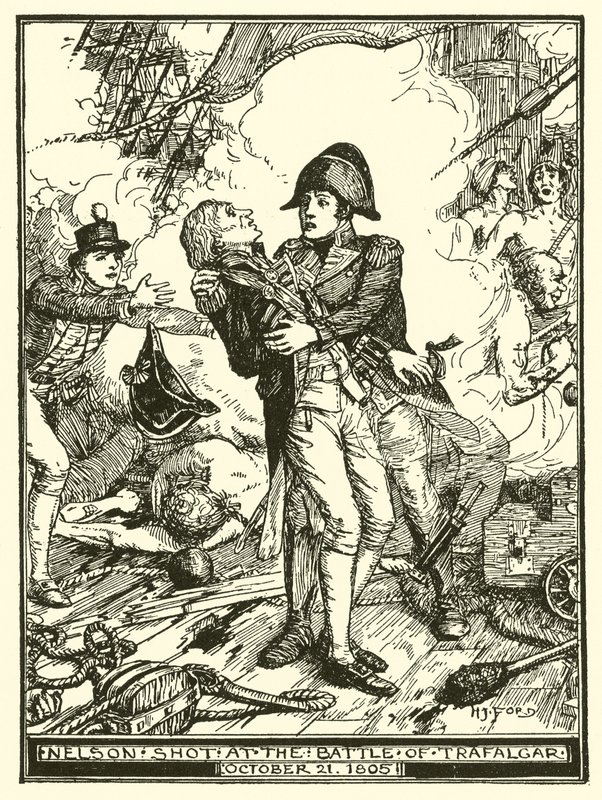 Nelson skudt i slaget ved Trafalgar, 21. oktober 1805 af Henry Justice Ford