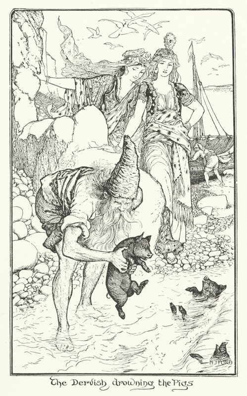 Dervish, der drukner grisene (gravering) af Henry Justice Ford