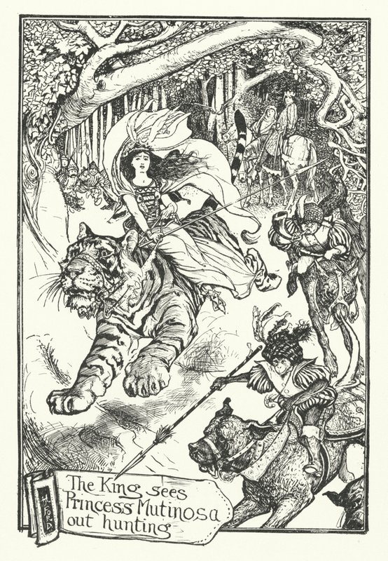 Kongen ser prinsesse Mutinosa på jagt (gravering) af Henry Justice Ford