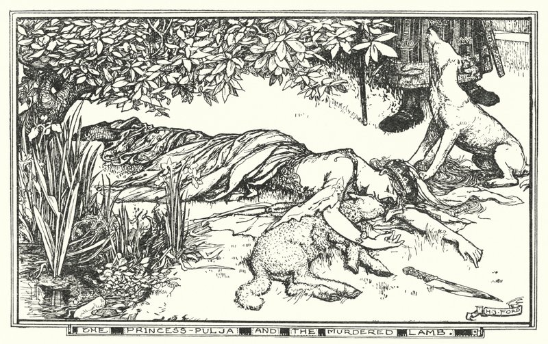 Prinsessen Pulja og det myrdede lam (litho) af Henry Justice Ford