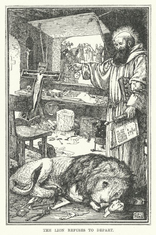 Løven nægter at tage afsted (litho) af Henry Justice Ford