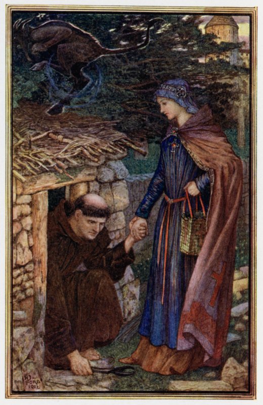 "Den fornuftige kvinde får Dunstan til at forlade sin celle" af Henry Justice Ford
