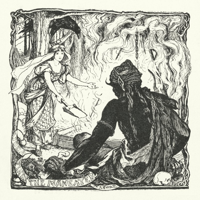 Udea Finds the Maneater (gravering) af Henry Justice Ford