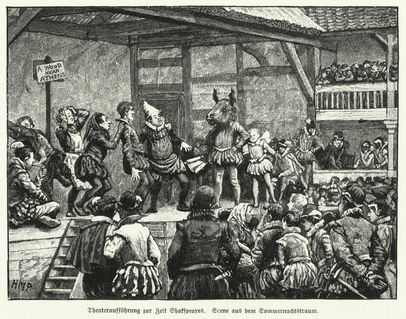 Opførelse af William Shakespeares skuespil En skærsommernatsdrøm i dramatikerens levetid (litho) af Henry Marriott (after) Paget