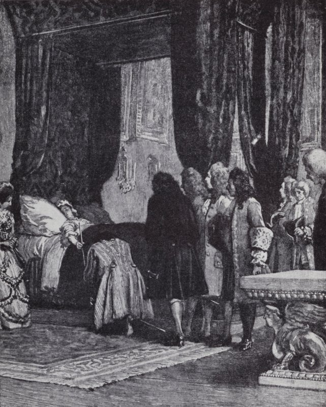 Dronning Anne på sit dødsleje udnævner hertugen af Shrewsbury til Lord Treasurer af Henry Marriott (after) Paget