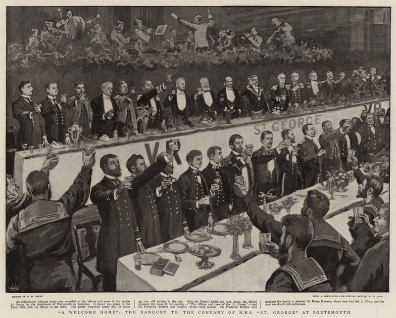 Et velkomsthjem, banketten til firmaet H M S St George i Portsmouth af Henry Marriott Paget