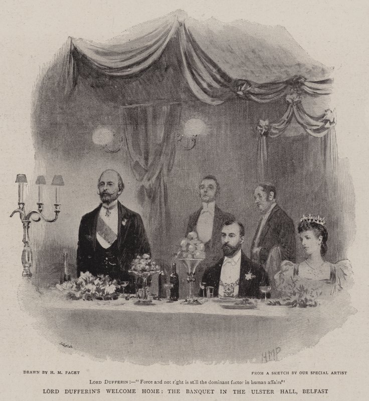 Lord Dufferin Velkommen hjem, banketten i Ulster Hall, Belfast af Henry Marriott Paget