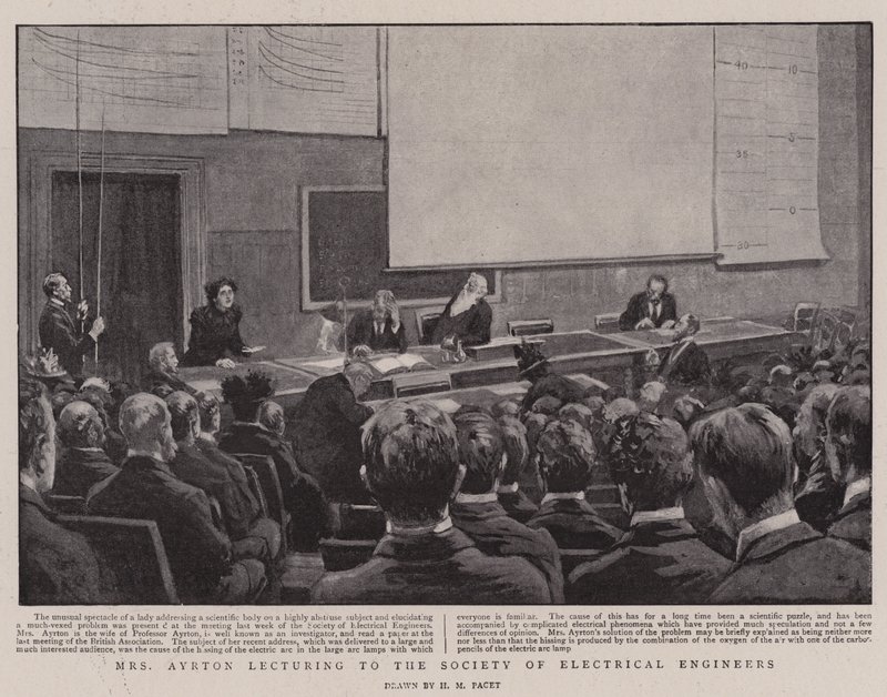 Fru Ayrton holder foredrag for Society of Electrical Engineers af Henry Marriott Paget