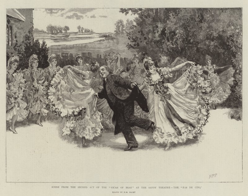 Scene fra anden akt af Vicar of Bray på Savoy Theatre, Pas de Cinq af Henry Marriott Paget