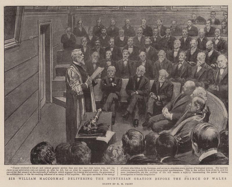 Sir William MacCormac leverer Hunterian Oration for Prinsen af Wales af Henry Marriott Paget