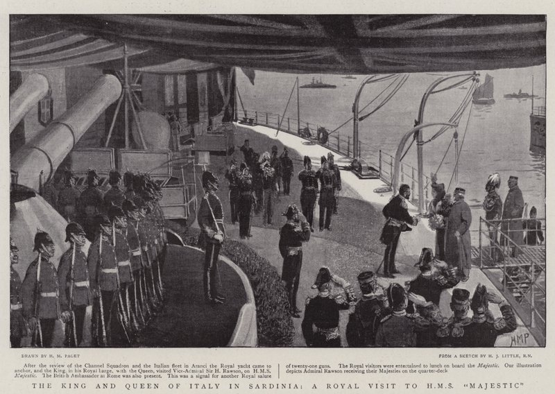 Kongen og Dronningen af Italien på Sardinien, et kongeligt besøg hos HMS Majestic af Henry Marriott Paget