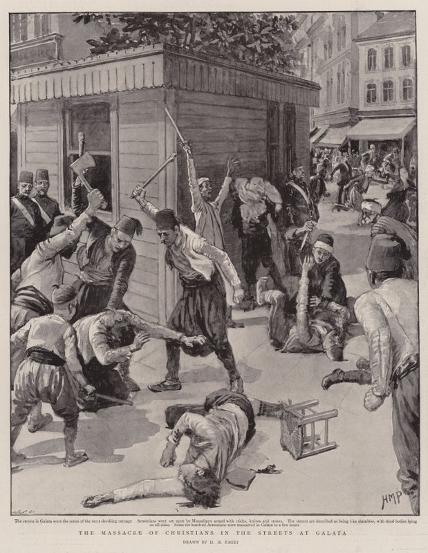 Massakren af kristne i gaderne ved Galata af Henry Marriott Paget