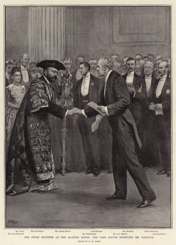 Premierministeren i Mansion House, overborgmesteren modtager hr. Balfour af Henry Marriott Paget
