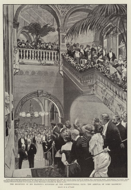 Modtagelsen af Hans Majestæts ministre i Constitutional Club, Lord Salisburys ankomst af Henry Marriott Paget