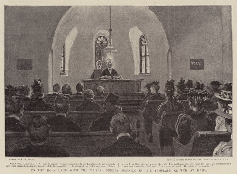 Til det hellige land med kejseren, søndag morgen i tempelriddernes kirke i Haifa af Henry Marriott Paget