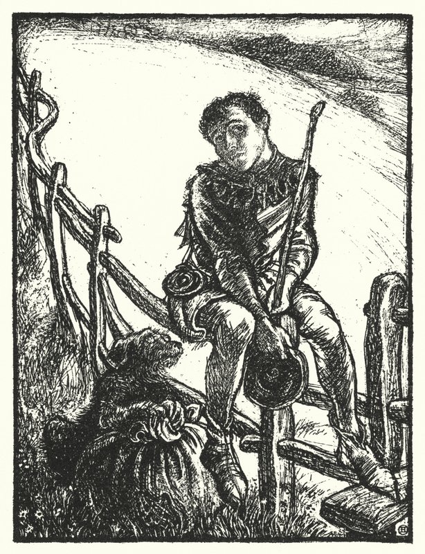 Shakespeare-sang: "Et lystigt hjerte går hele dagen, du trist, trætter i mile-a" (litho) af Henry Ospovat