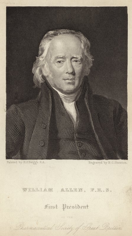 William Allen - første præsident for det farmaceutiske selskab i Storbritannien (1770-1843) (kobberstik) af Henry Perronet (after) Briggs