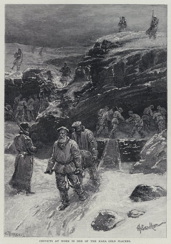 Fanger på arbejde i en af Kara-guldplaceringerne (litho) af Henry Sandham