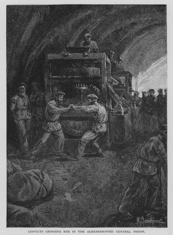 Dømte, der maler rug i Alexandrofskis centrale fængsel (litho) af Henry Sandham