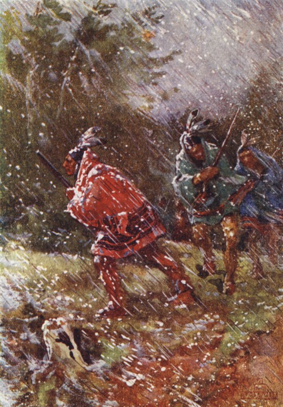 På krigsstien om vinteren (farve litho) af Henry Sandham