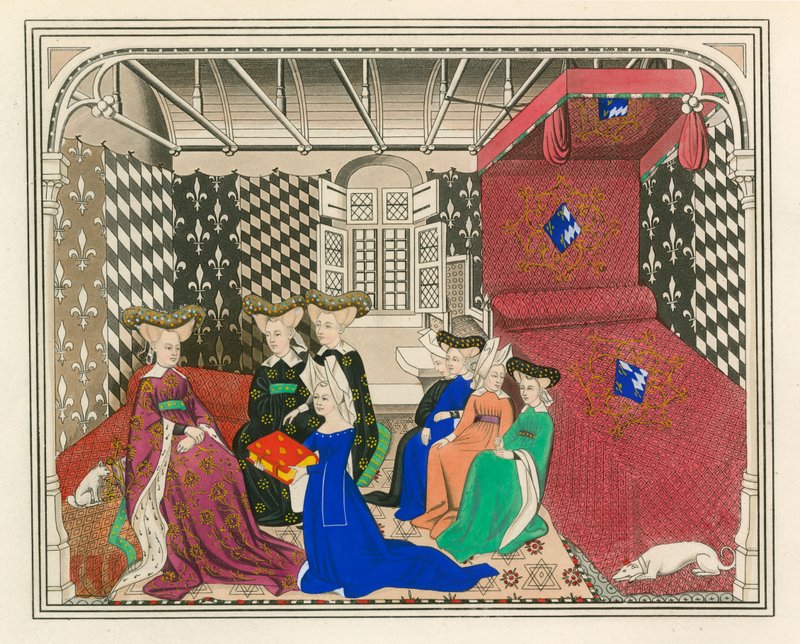 Christine de Pisan, præsenterer sin bog til dronningen af Frankrig, begyndelsen af det 15. århundrede af Henry Shaw