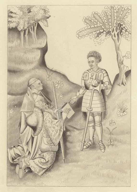 John Lydgate, der præsenterer sin bog for jarlen af Salisbury af Henry Shaw