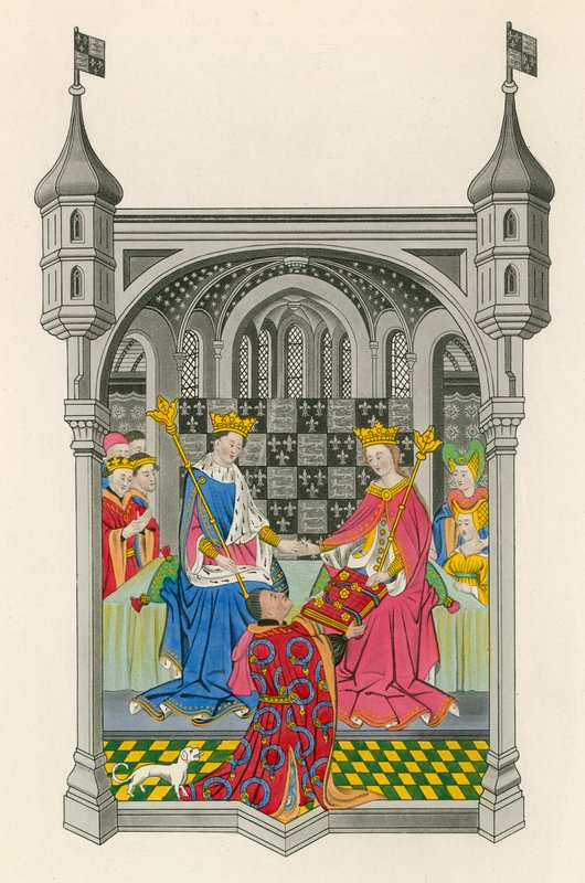 John Talbot, jarl af Shrewsbury, præsenterer sin bog til dronning Margaret, illustration fra 