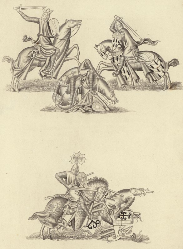 Riddere, der kæmper, omkring 1260 af Henry Shaw