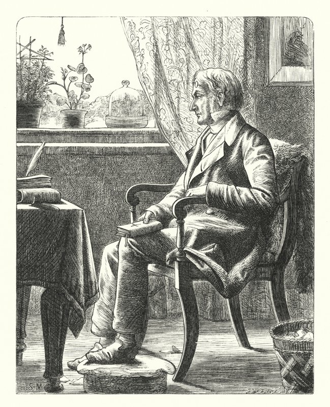 En far læser i Bibelen (gravering) af Henry Stacey (after) Marks