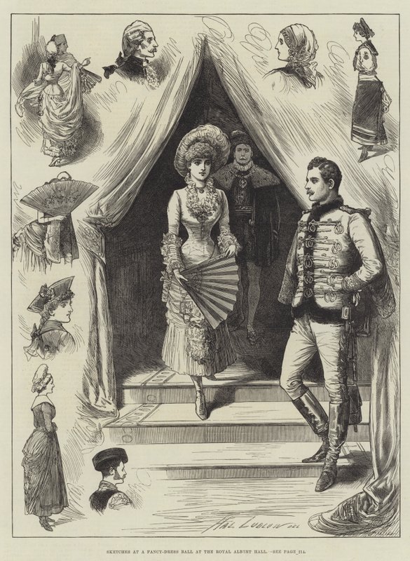 Skitser ved et fancy-dress-bal i Royal Albert Hall af Henry Stephen Ludlow