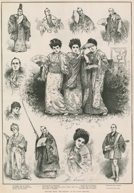 Skitser fra The Mikado på Savoy Theatre af Henry Stephen Ludlow