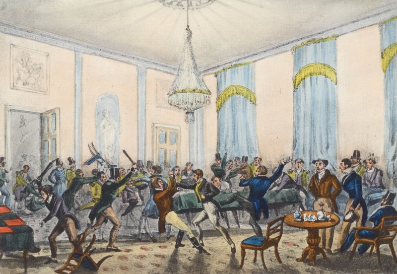 En helvedes ballade i et helvede, Mytton viser kamp (litografi) af Henry Thomas (after) Alken
