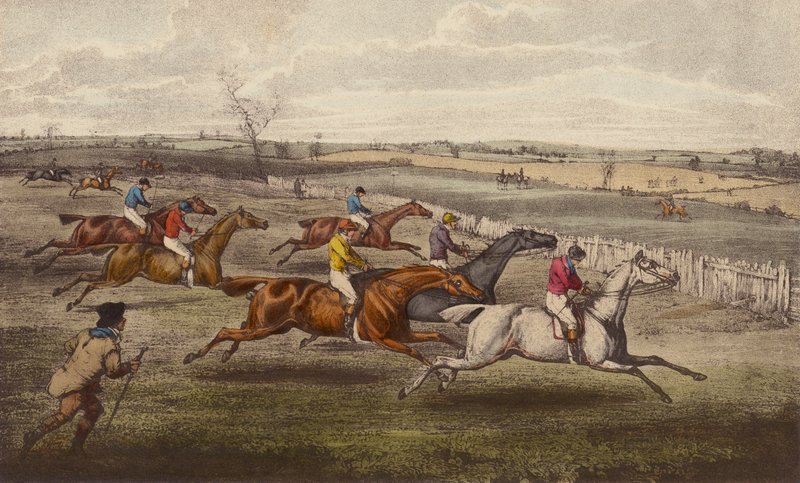 A Steeple-Chase (farve litho) af Henry Thomas (after) Alken